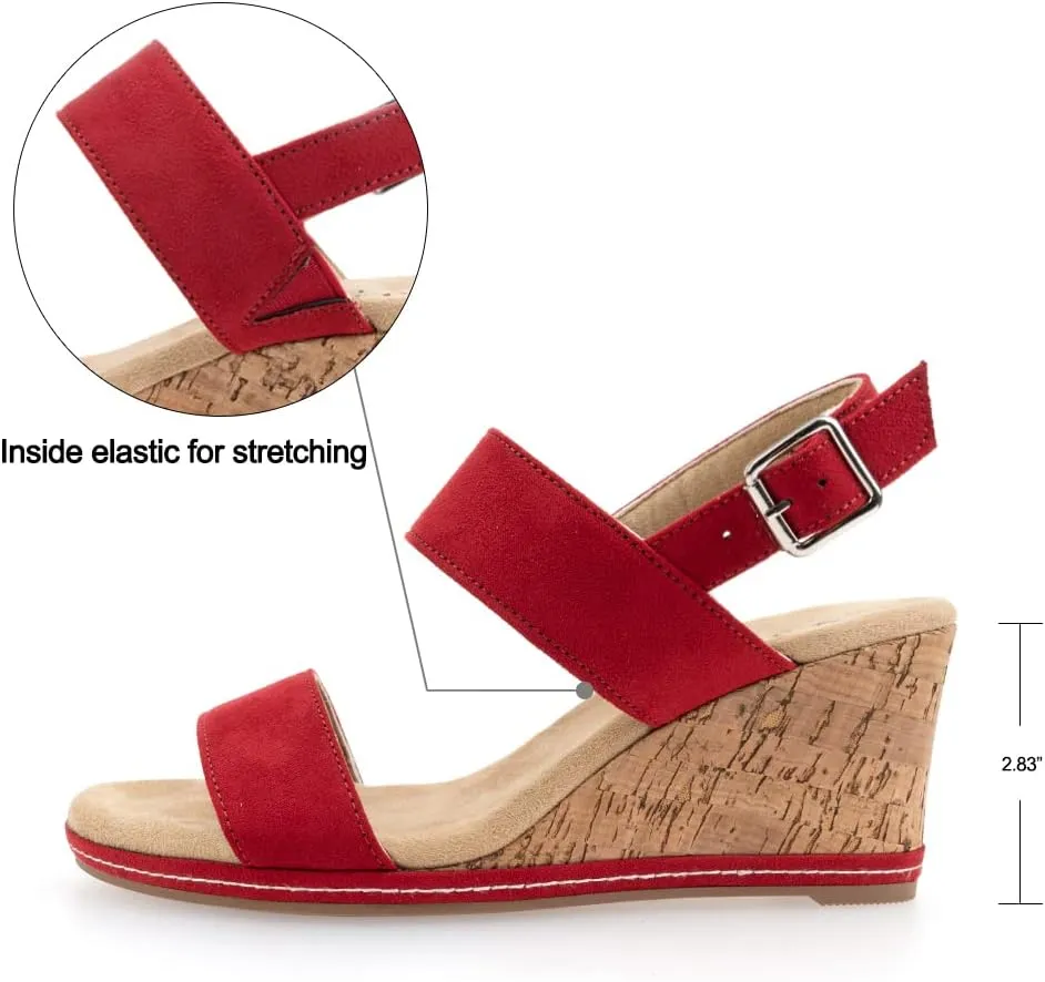 VJH confort Women's Wedge Sandals Buckle Straps Cork Platform Comfort Slingback Dress Open Toe Sandals