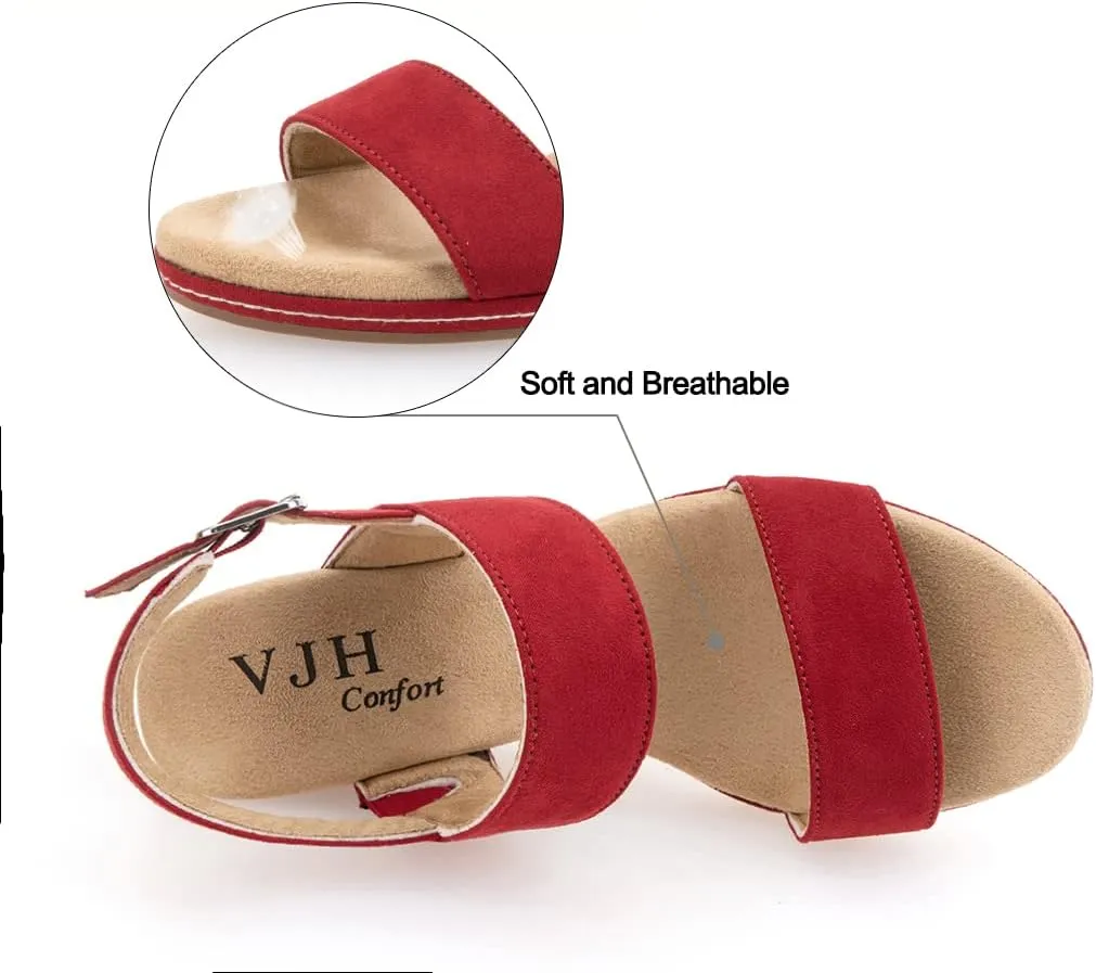 VJH confort Women's Wedge Sandals Buckle Straps Cork Platform Comfort Slingback Dress Open Toe Sandals