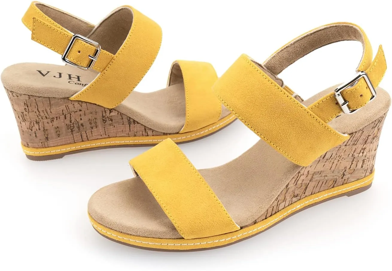 VJH confort Women's Wedge Sandals Buckle Straps Cork Platform Comfort Slingback Dress Open Toe Sandals