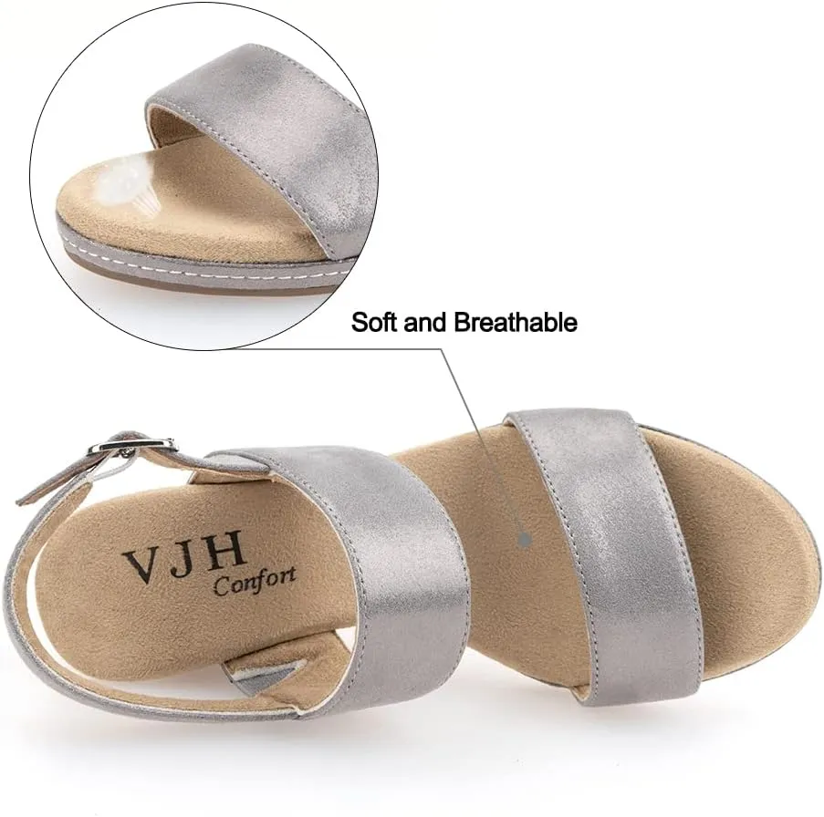 VJH confort Women's Wedge Sandals Buckle Straps Cork Platform Comfort Slingback Dress Open Toe Sandals