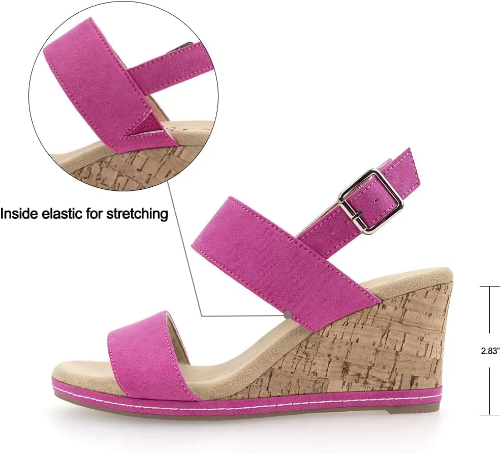 VJH confort Women's Wedge Sandals Buckle Straps Cork Platform Comfort Slingback Dress Open Toe Sandals
