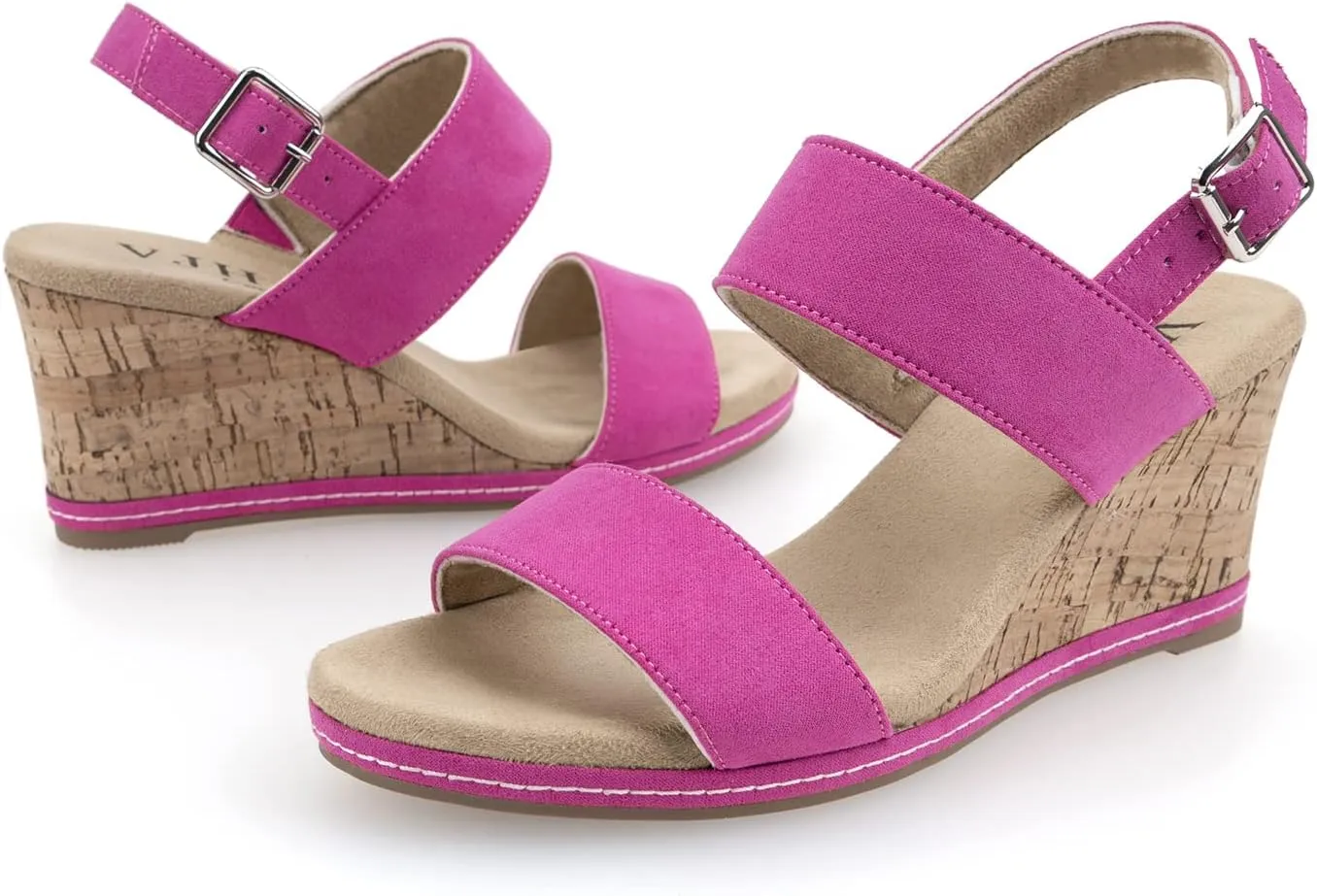 VJH confort Women's Wedge Sandals Buckle Straps Cork Platform Comfort Slingback Dress Open Toe Sandals