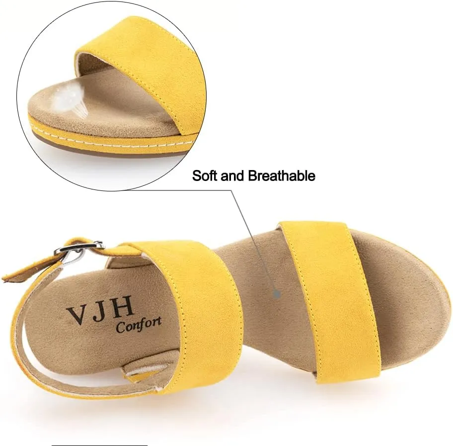 VJH confort Women's Wedge Sandals Buckle Straps Cork Platform Comfort Slingback Dress Open Toe Sandals