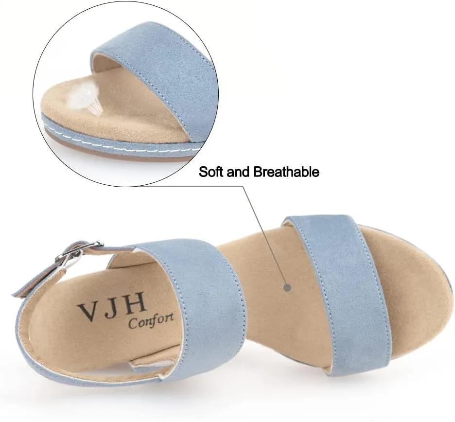 VJH confort Women's Wedge Sandals Buckle Straps Cork Platform Comfort Slingback Dress Open Toe Sandals