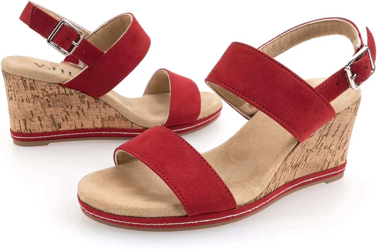 VJH confort Women's Wedge Sandals Buckle Straps Cork Platform Comfort Slingback Dress Open Toe Sandals