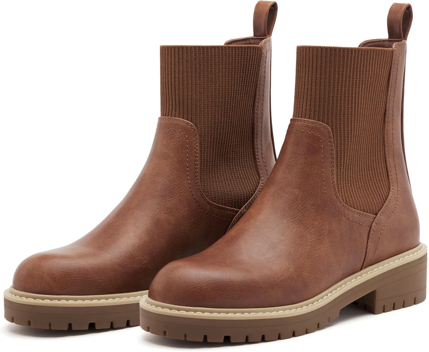vodvob Women's Elastic Chelsea Boots Chunky Low Heel Platform Slip On Lug Sole Ankle Booties