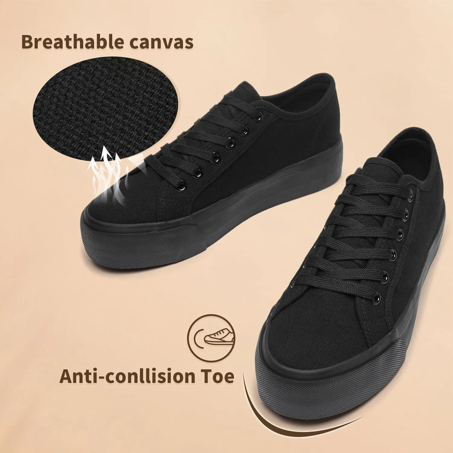 Waluzs Platform Sneakers for Women Low Top Platform Shoes Lace Up Womens Canvas Shoes Breathable White Tennis Shoes