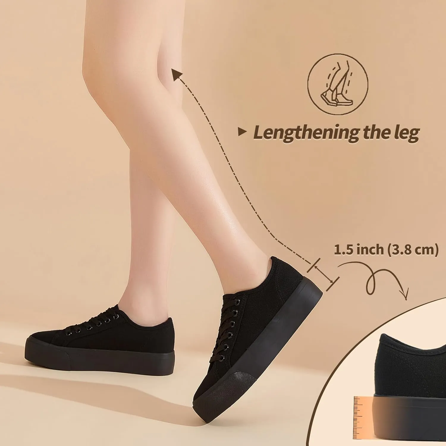 Waluzs Platform Sneakers for Women Low Top Platform Shoes Lace Up Womens Canvas Shoes Breathable White Tennis Shoes