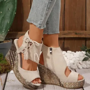 Wedge Sandals for Women 2025 Dressy Summer Open Toe Suede Espadrilles Sandals Comfortable Ankle Strap Platform Wedges Boho Orthopedic High Heels Beach Shoes