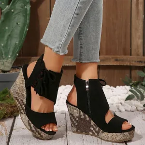 Wedge Sandals for Women 2025 Dressy Summer Open Toe Suede Espadrilles Sandals Comfortable Ankle Strap Platform Wedges Boho Orthopedic High Heels Beach Shoes