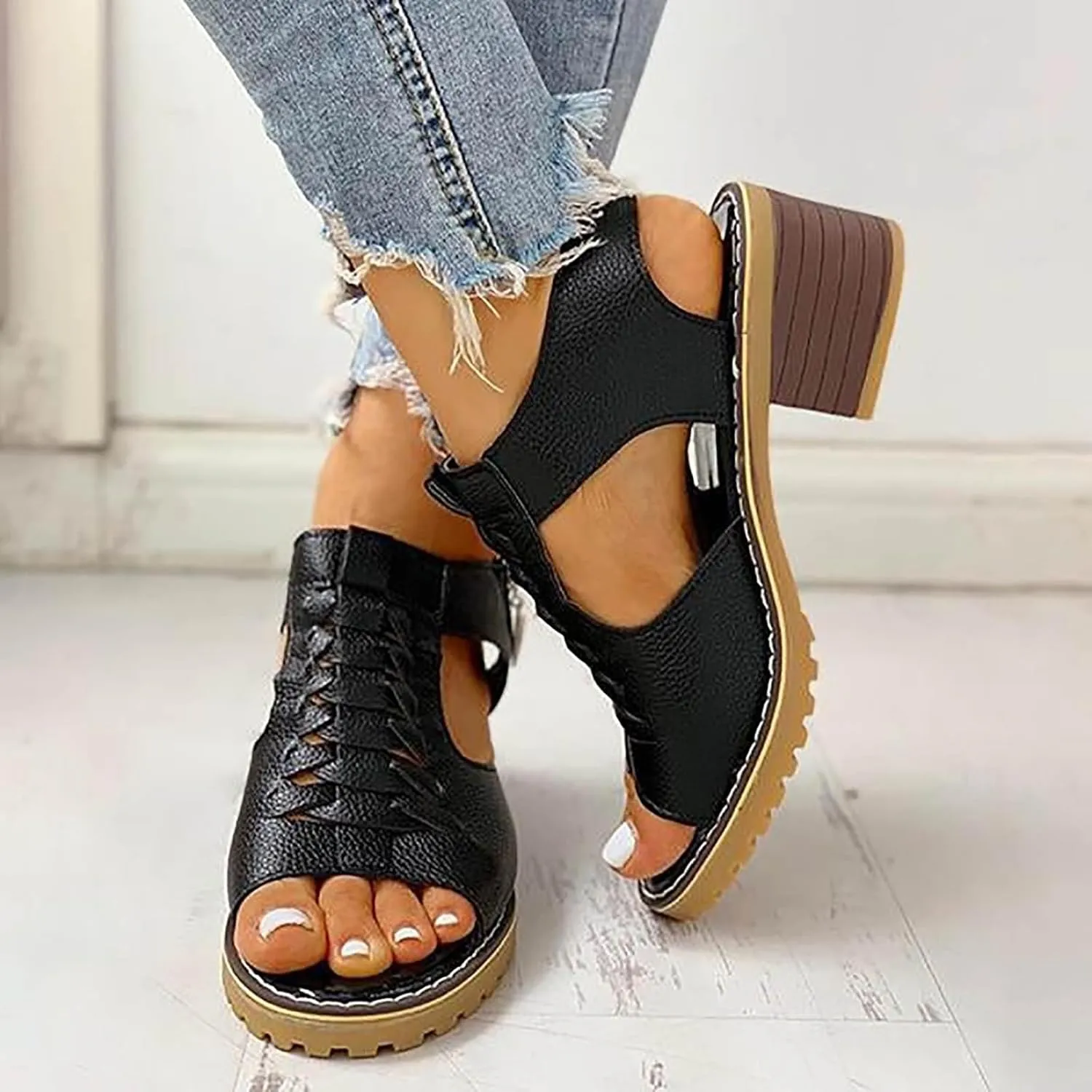 Wedge Sandals for Women 2025 Summer Dressy Comfortable Orthopedic Platform Wedges with Ankle Strap Open Toe Cutout Zipper Chunky Heeled Slip on Beach Walking Sandals Casual Ladies Trendy