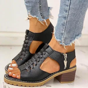 Wedge Sandals for Women 2025 Summer Dressy Comfortable Orthopedic Platform Wedges with Ankle Strap Open Toe Cutout Zipper Chunky Heeled Slip on Beach Walking Sandals Casual Ladies Trendy