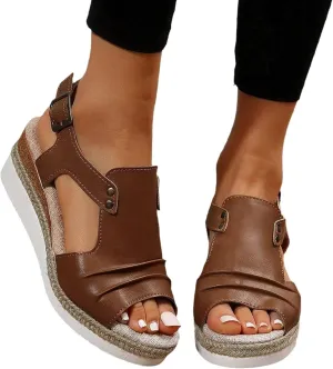 Wedge Sandals for Women Dressy Summer 2025, Women Espadrilles Wedges Ankle Strap Open Toe Sandals Wedge Platform Sandals Ladies Slip on Sandals Casual Low Heels Sandals