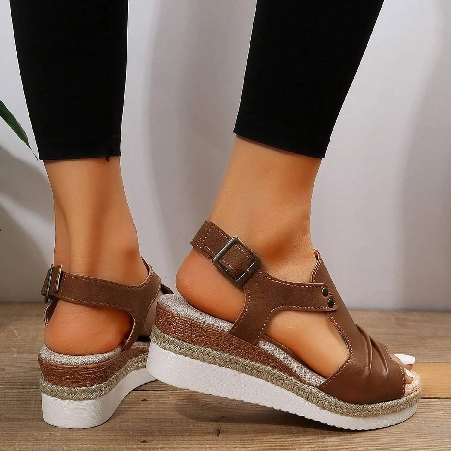 Wedge Sandals for Women Dressy Summer 2025, Women Espadrilles Wedges Ankle Strap Open Toe Sandals Wedge Platform Sandals Ladies Slip on Sandals Casual Low Heels Sandals