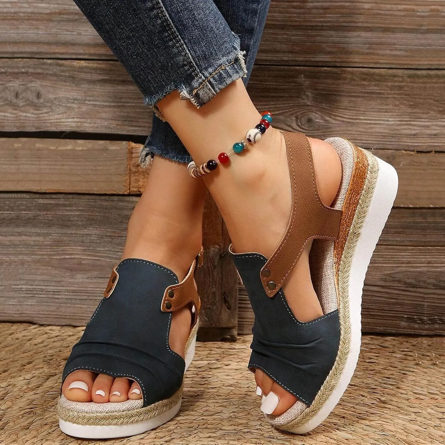 Wedge Sandals for Women Dressy Summer 2025, Women Espadrilles Wedges Ankle Strap Open Toe Sandals Wedge Platform Sandals Ladies Slip on Sandals Casual Low Heels Sandals