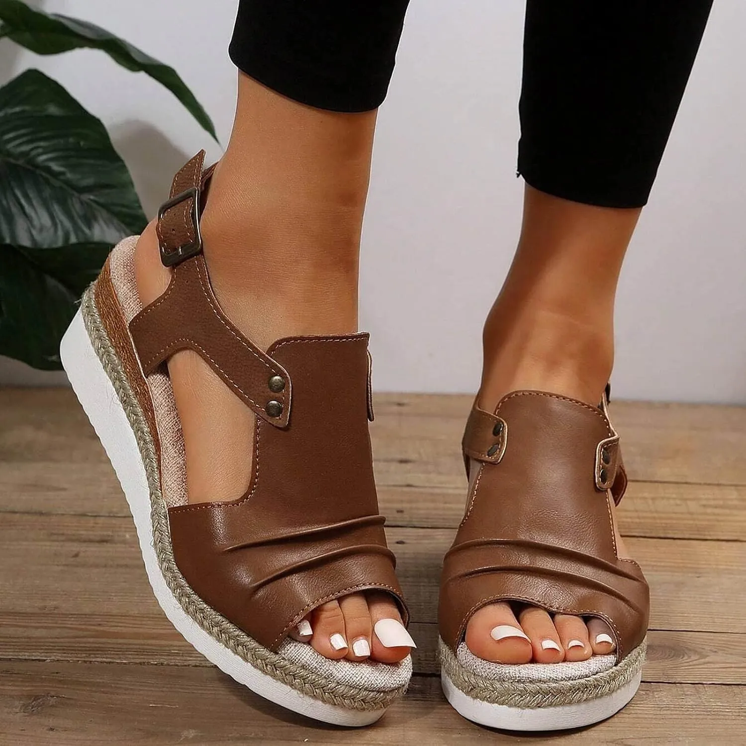 Wedge Sandals for Women Dressy Summer 2025, Women Espadrilles Wedges Ankle Strap Open Toe Sandals Wedge Platform Sandals Ladies Slip on Sandals Casual Low Heels Sandals