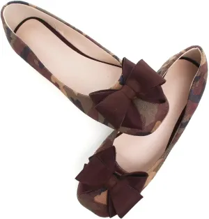WENJIAZHIZHI Women's Square Toe Bowknot Ballet Flats Comfortable Slip-On Casual Loafers Walking Flat Dress Shoes