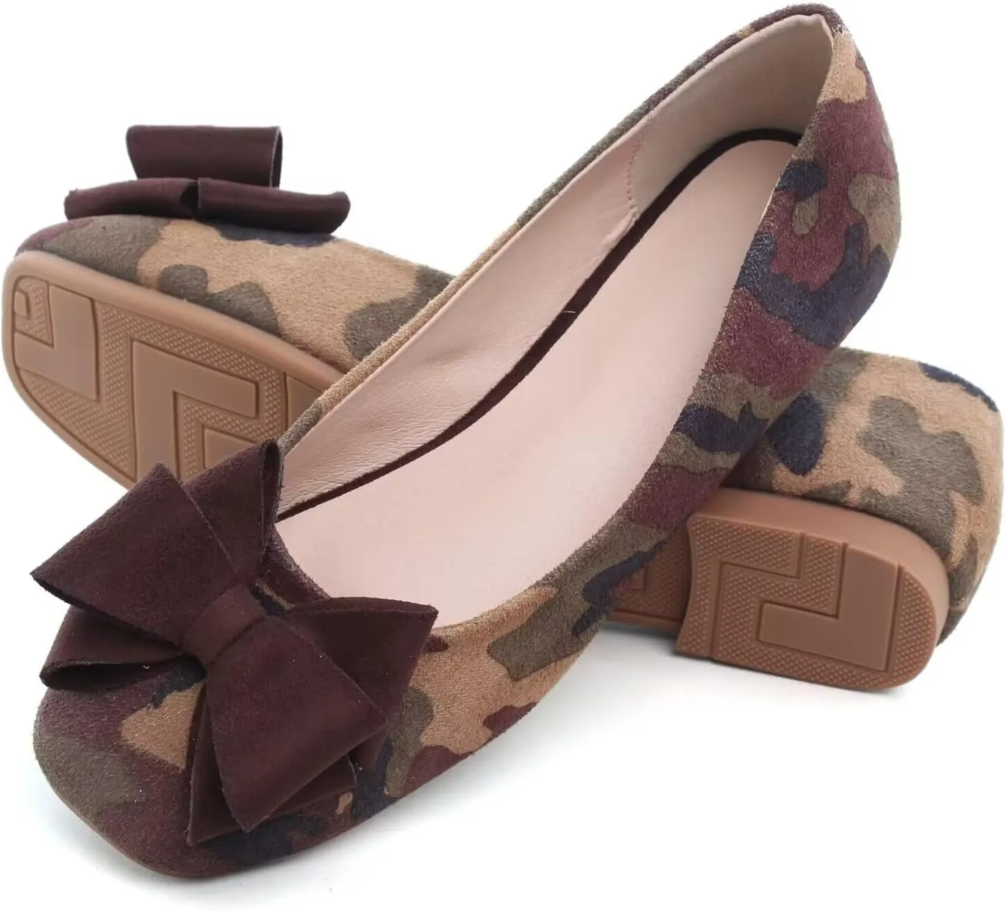 WENJIAZHIZHI Women's Square Toe Bowknot Ballet Flats Comfortable Slip-On Casual Loafers Walking Flat Dress Shoes