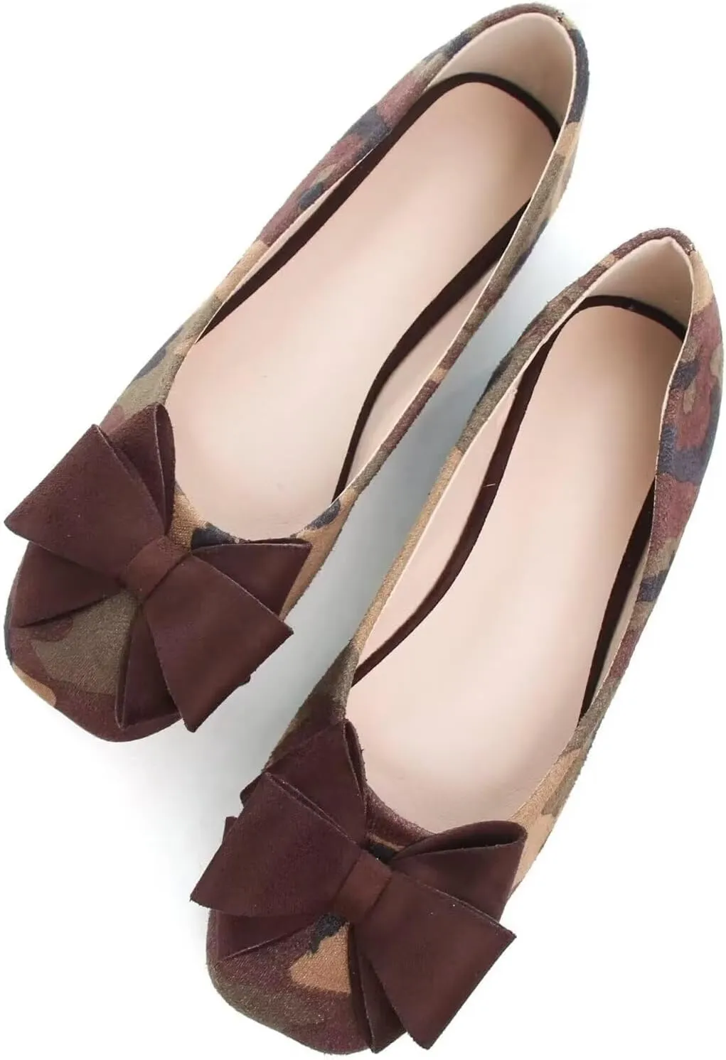 WENJIAZHIZHI Women's Square Toe Bowknot Ballet Flats Comfortable Slip-On Casual Loafers Walking Flat Dress Shoes