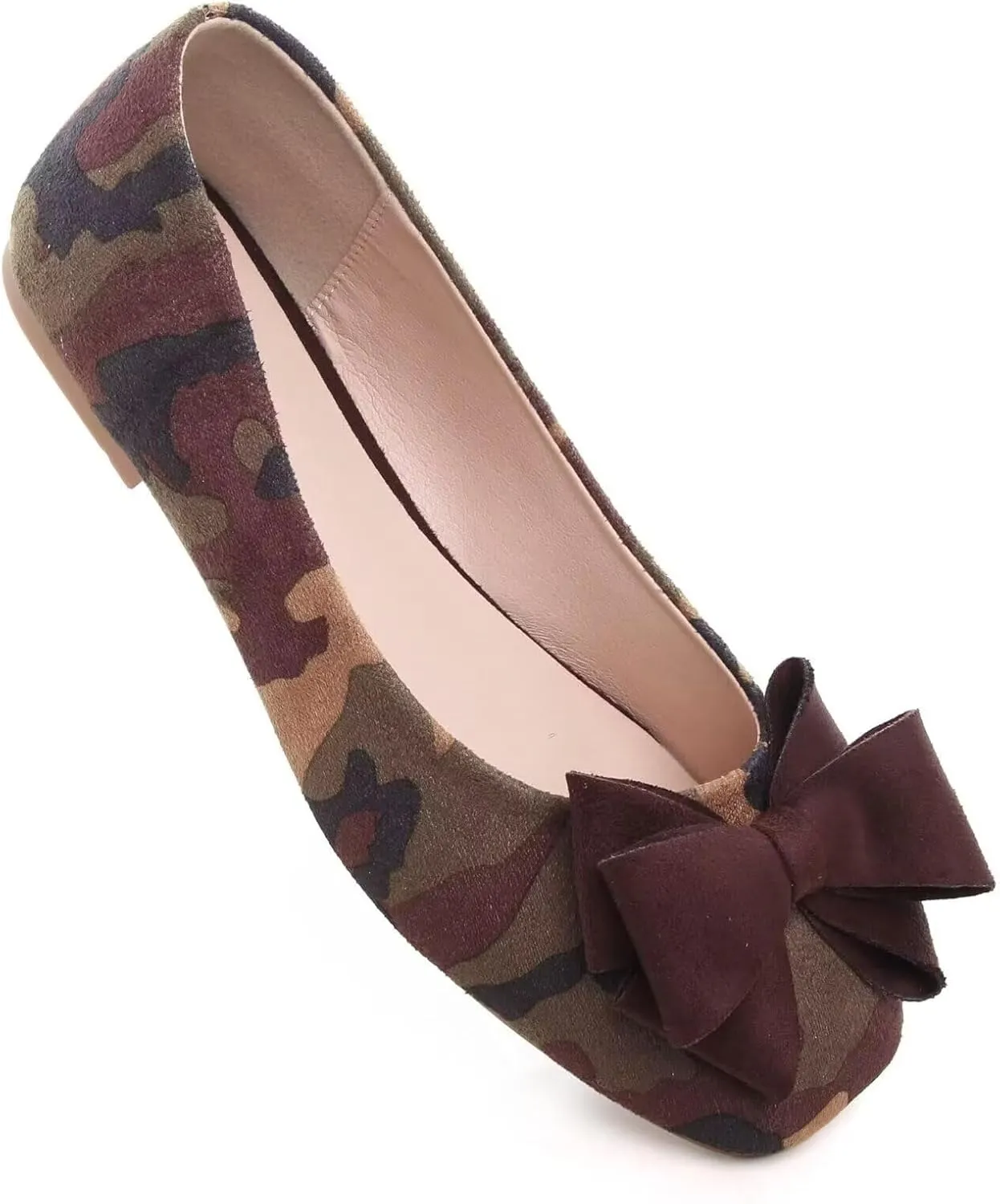 WENJIAZHIZHI Women's Square Toe Bowknot Ballet Flats Comfortable Slip-On Casual Loafers Walking Flat Dress Shoes