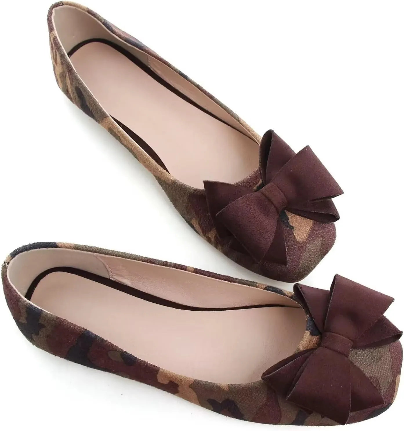 WENJIAZHIZHI Women's Square Toe Bowknot Ballet Flats Comfortable Slip-On Casual Loafers Walking Flat Dress Shoes