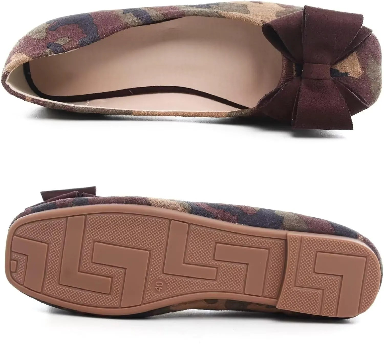 WENJIAZHIZHI Women's Square Toe Bowknot Ballet Flats Comfortable Slip-On Casual Loafers Walking Flat Dress Shoes