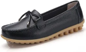 WERWAES Casual Womens Loafers Flat Classic Lace-up Round Toe Leather Slip-on Penny Loafers for Womens Comfortable Lightweight Driving Outdoor Moccasins Boat Flats Shoes