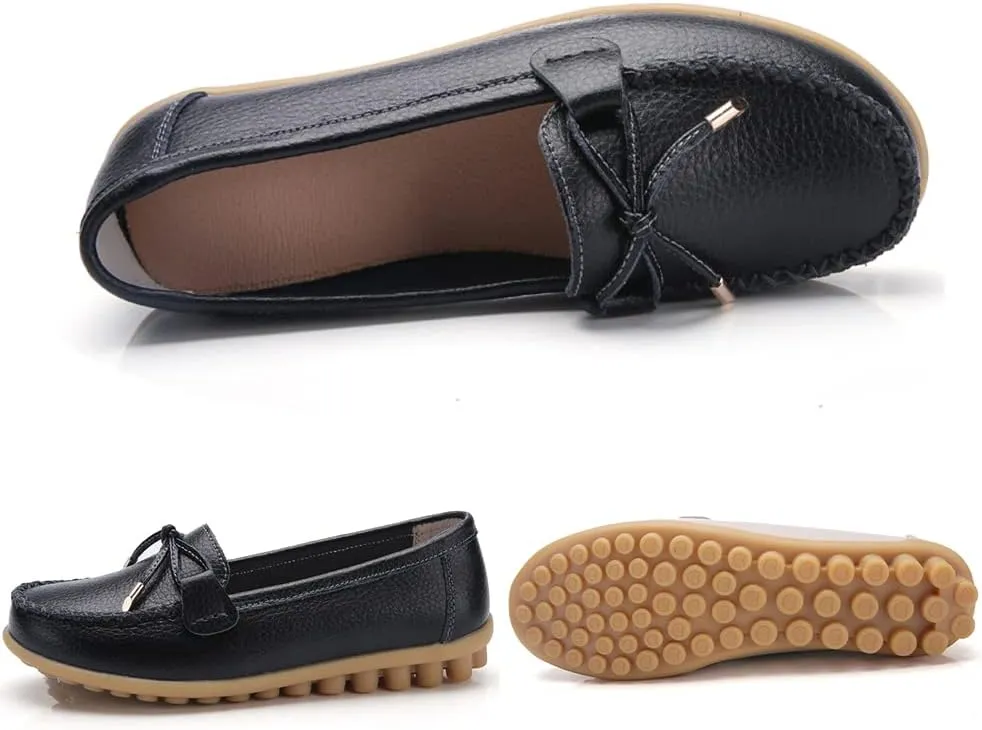 WERWAES Casual Womens Loafers Flat Classic Lace-up Round Toe Leather Slip-on Penny Loafers for Womens Comfortable Lightweight Driving Outdoor Moccasins Boat Flats Shoes
