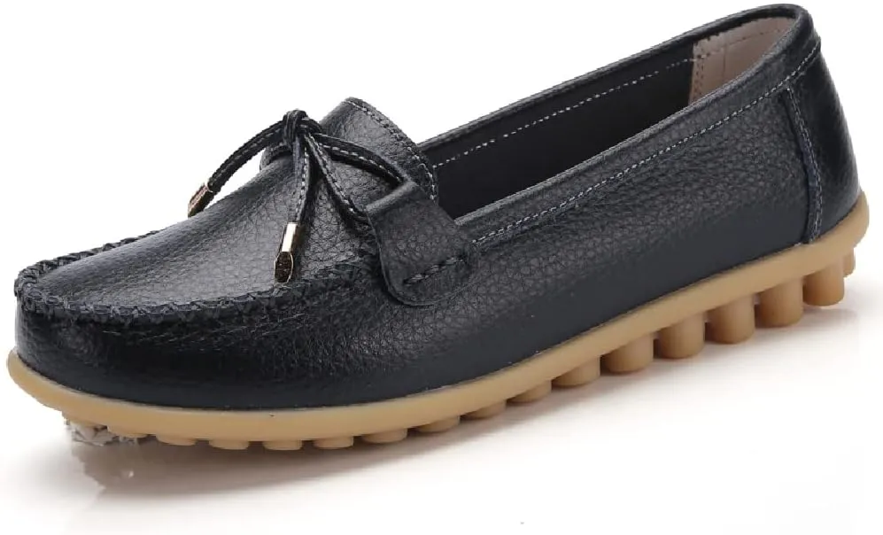 WERWAES Casual Womens Loafers Flat Classic Lace-up Round Toe Leather Slip-on Penny Loafers for Womens Comfortable Lightweight Driving Outdoor Moccasins Boat Flats Shoes