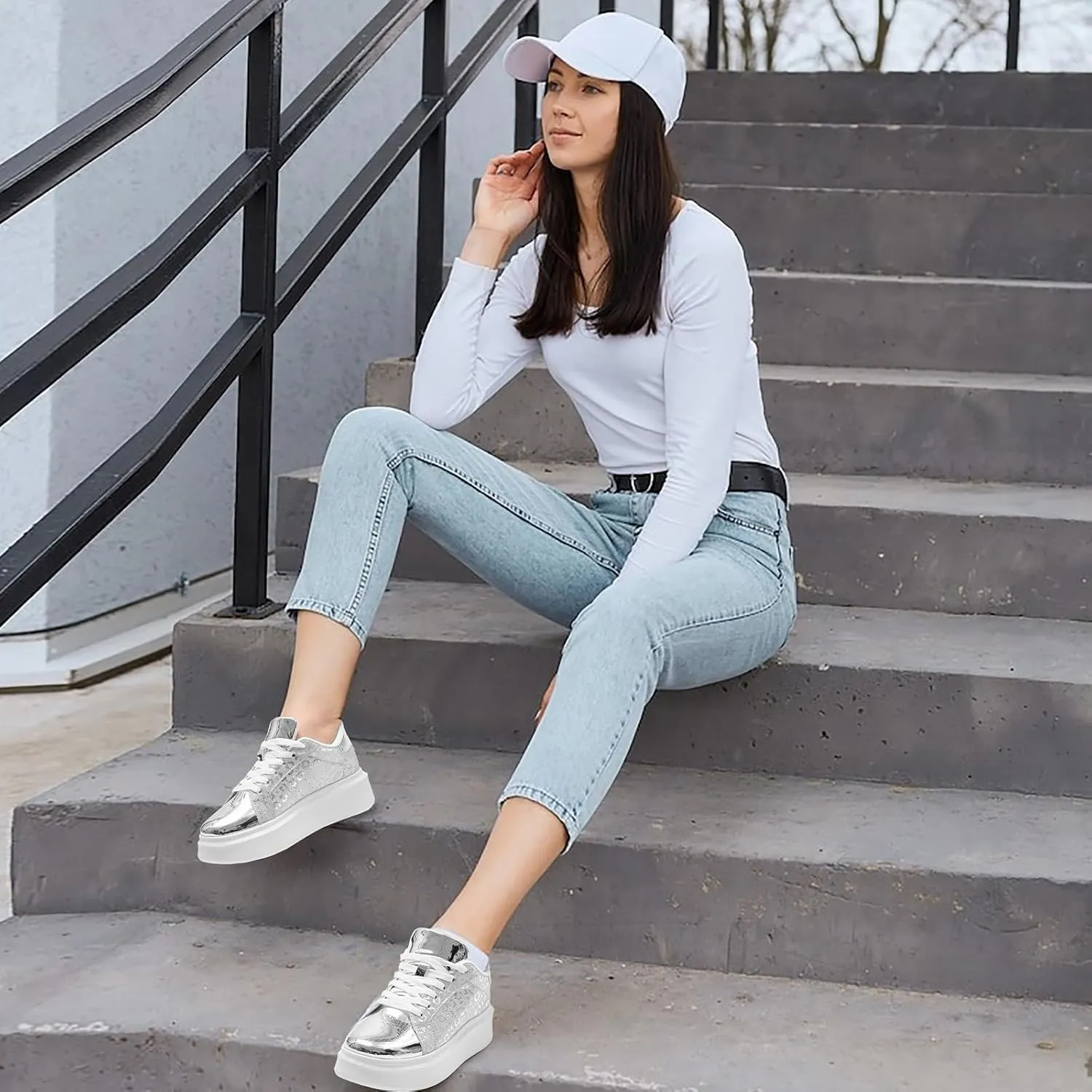 White Platform Sneakers for Women - Ultra Lightweight Classic Leather Walking Tennis Shoes Comfortable Lace Up Fashion Casual Shoes for Indoor Outdoor Travel Work