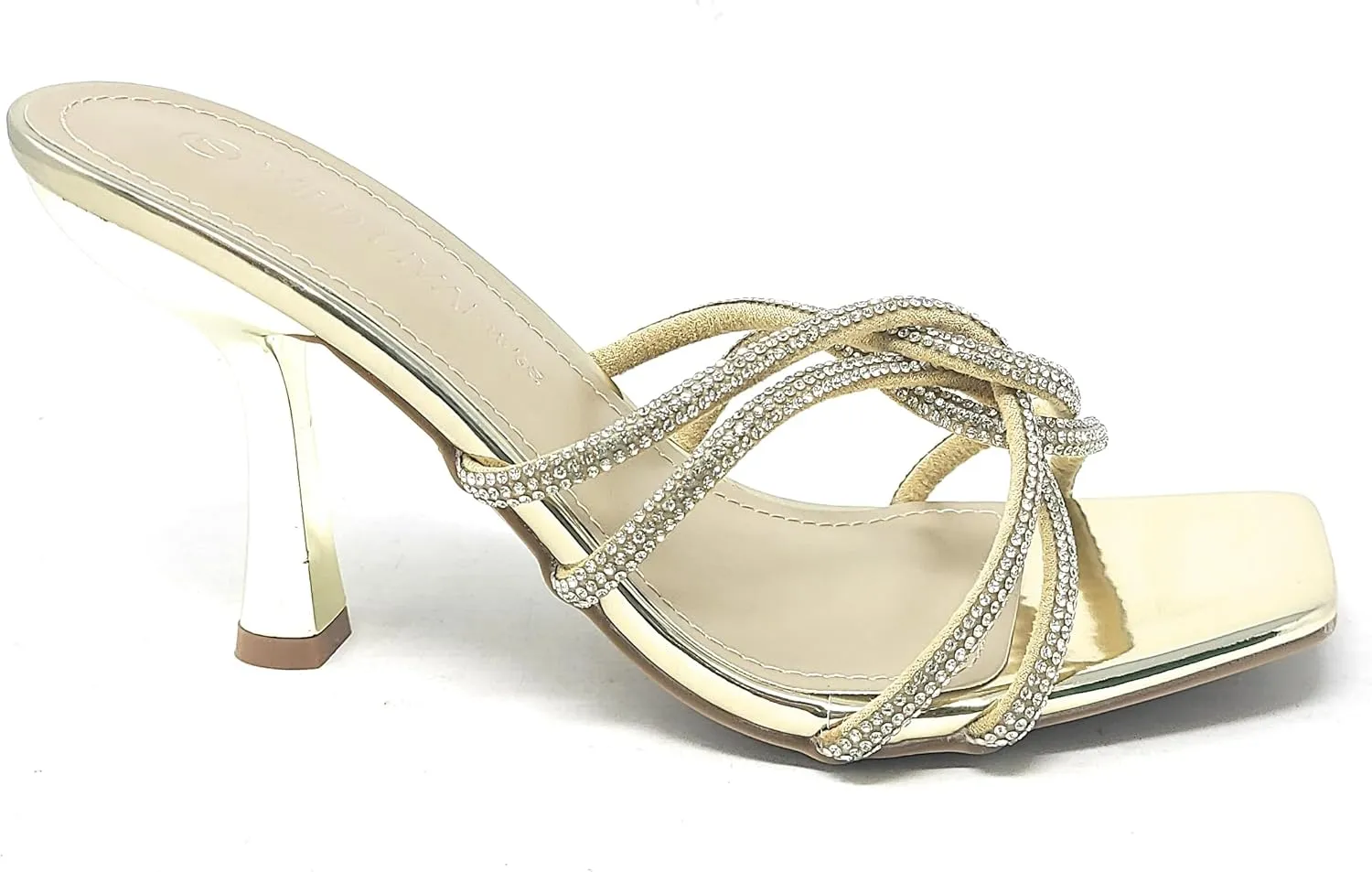 Wild Diva Nisha-07 Women's Square Toe Rhinestone Details Stilleto Heel Sandals