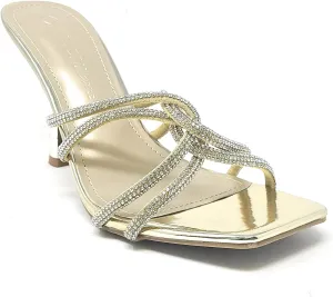 Wild Diva Nisha-07 Women's Square Toe Rhinestone Details Stilleto Heel Sandals