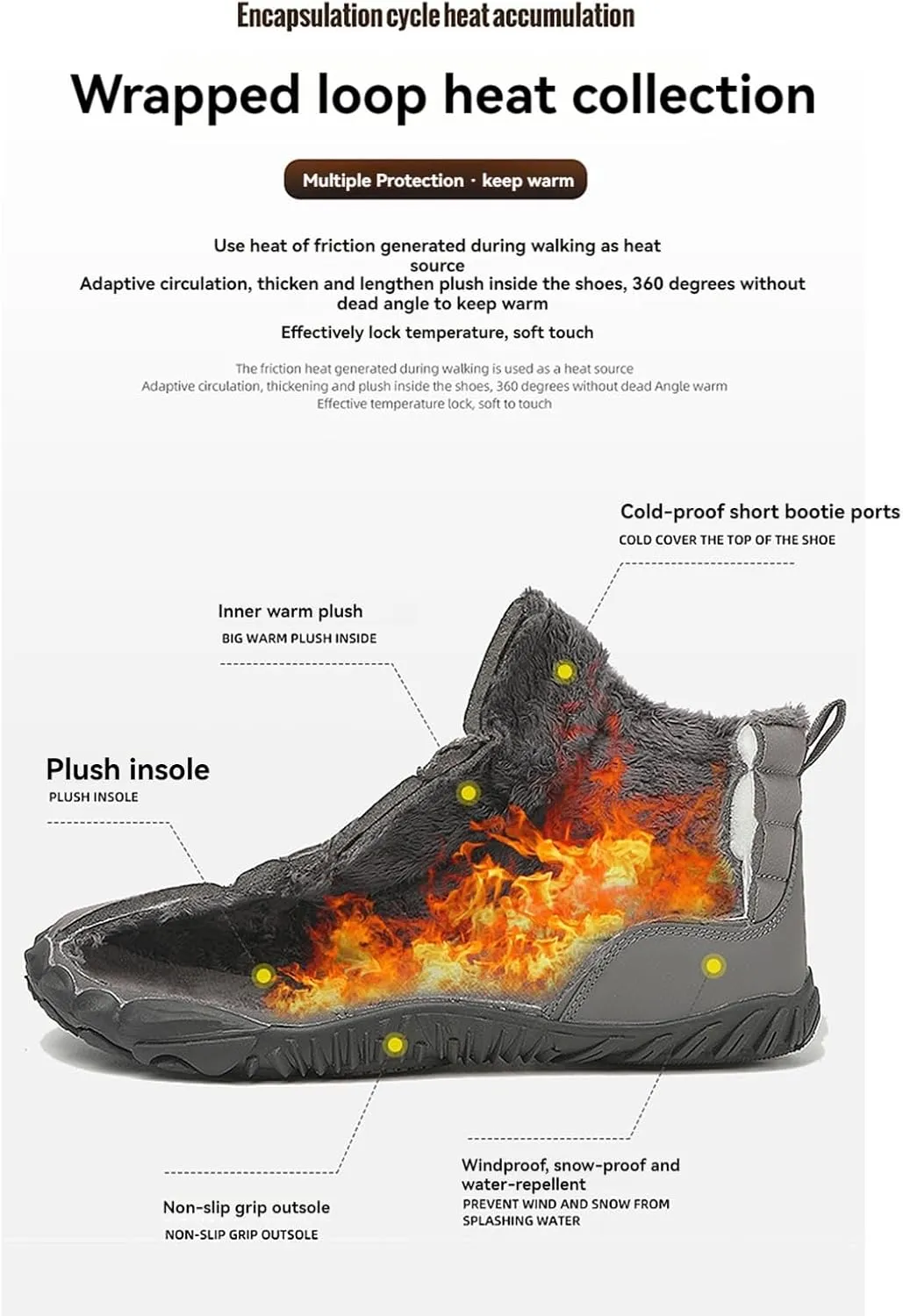 Winter Snow Boots for Women & Men | Minimalist Winter Snow Boots Barefoot | Warm Ankle Booties | Zero Drop Sole | Wide Toe Box | Slip on Sneakers | Waterproof Fur Lining Warm Snow Ankle Boots