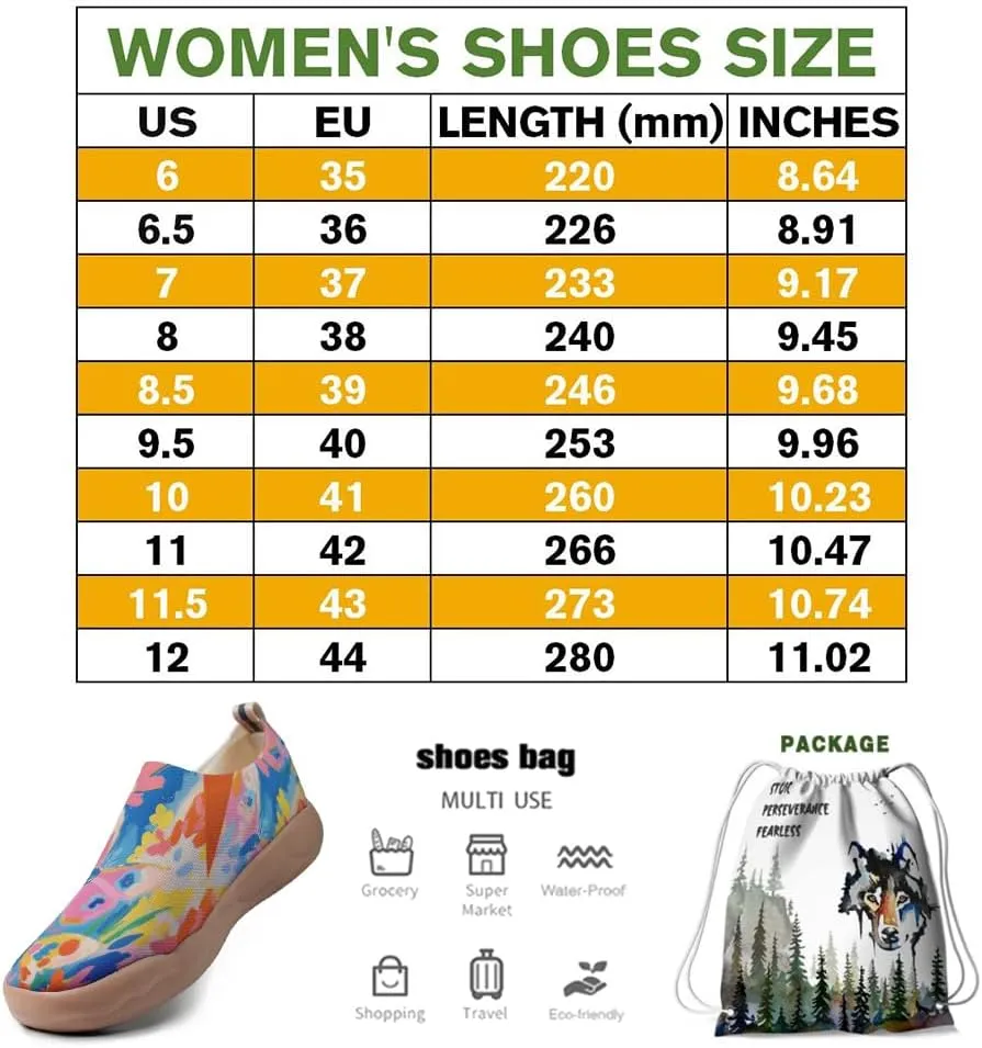 Women Artistic Painting Slip On Travel Shoes Breathable Comfort Walking Loafers Lightweight Arch Support Outdoor Footwear