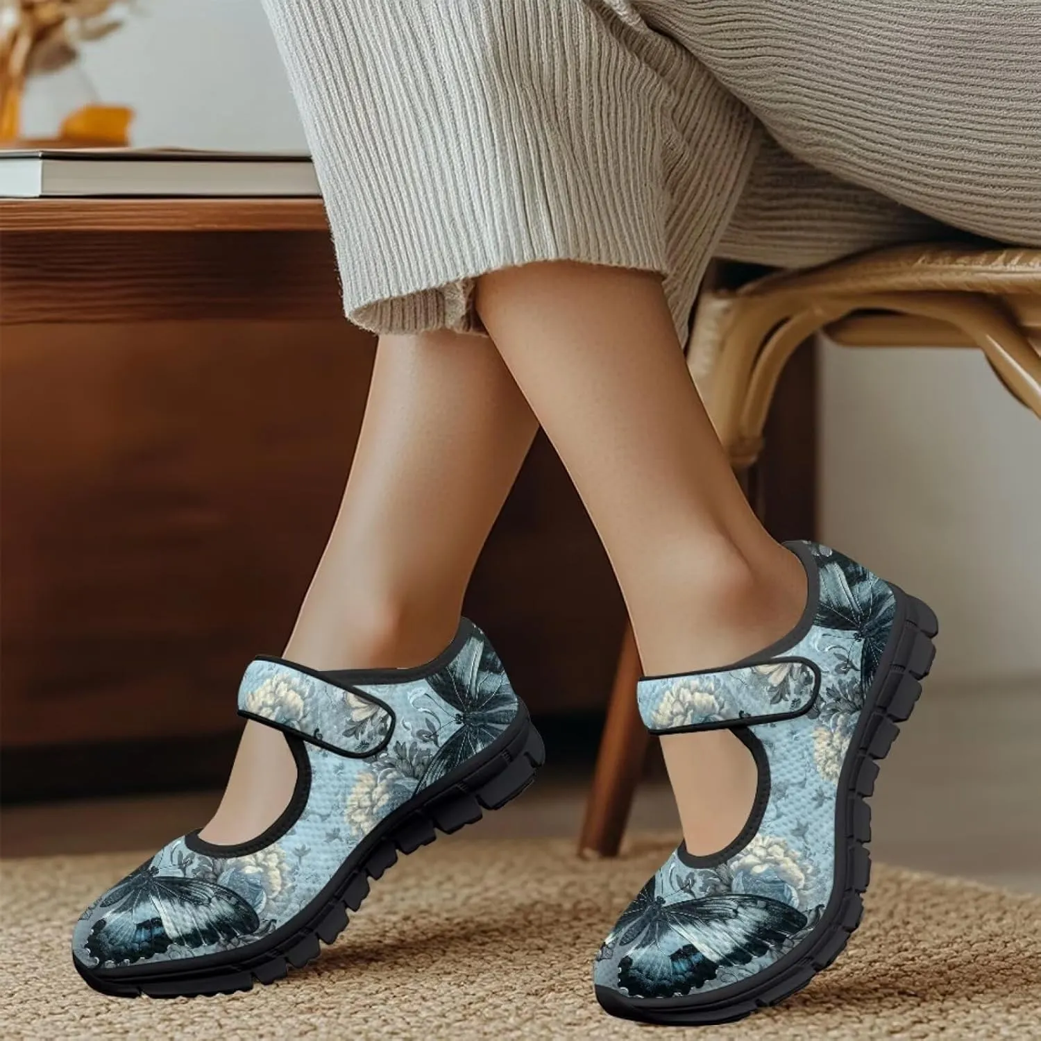 Women Butterfly Flower Mary Jane Ballet Flats Mesh Flats Work Shoes Casual Ballerina Dress Loafers