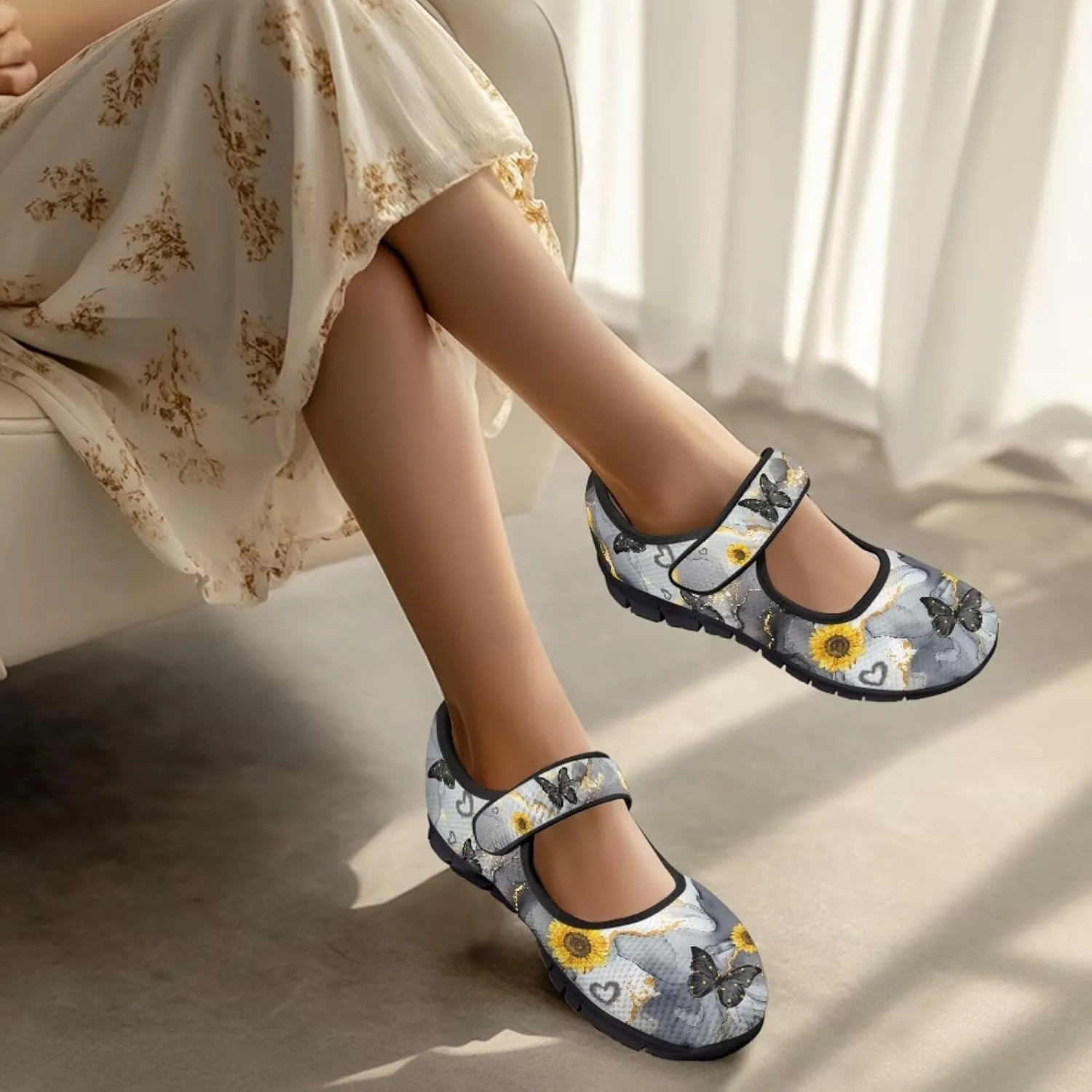 Women Butterfly Flower Mary Jane Ballet Flats Mesh Flats Work Shoes Casual Ballerina Dress Loafers
