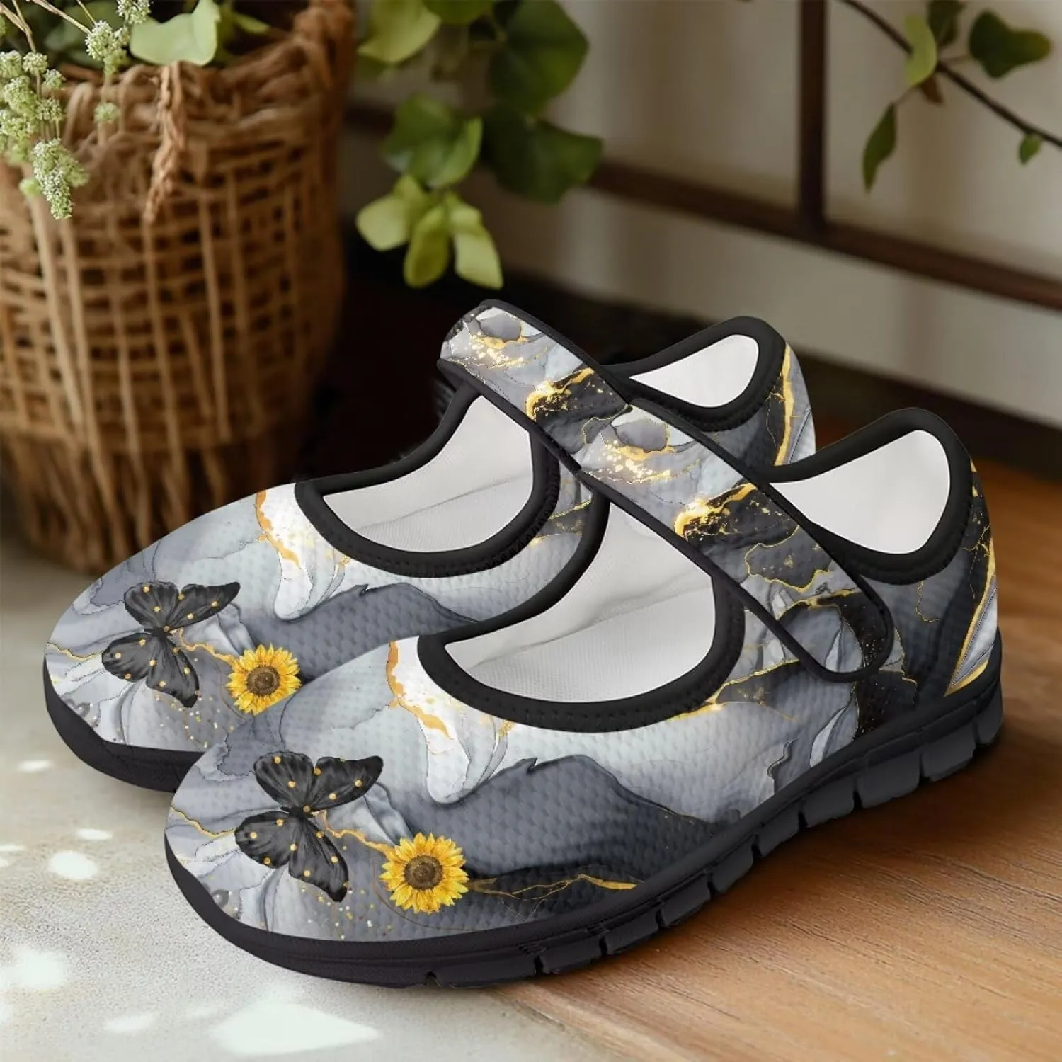Women Butterfly Flower Mary Jane Ballet Flats Mesh Flats Work Shoes Casual Ballerina Dress Loafers