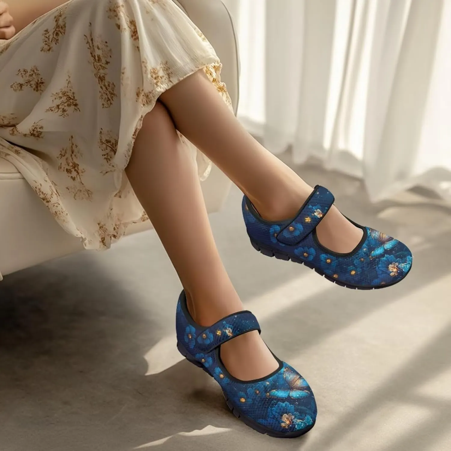 Women Butterfly Flower Mary Jane Ballet Flats Mesh Flats Work Shoes Casual Ballerina Dress Loafers
