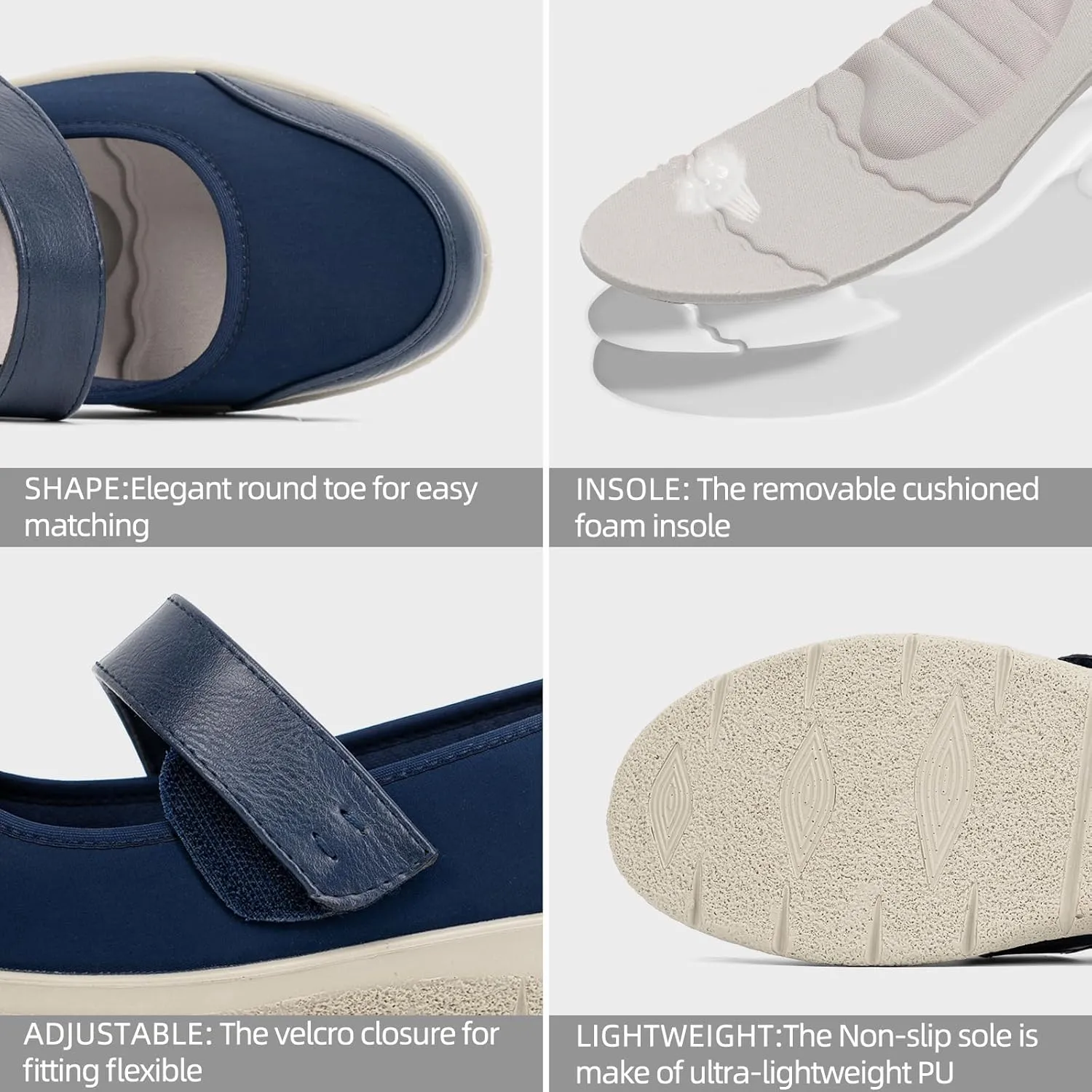 Women Orthopedic Mary Jane Flats Comfortable Bunions Walking Shoes Round Toe Lightweight Orthotic Shoes with Arch Support