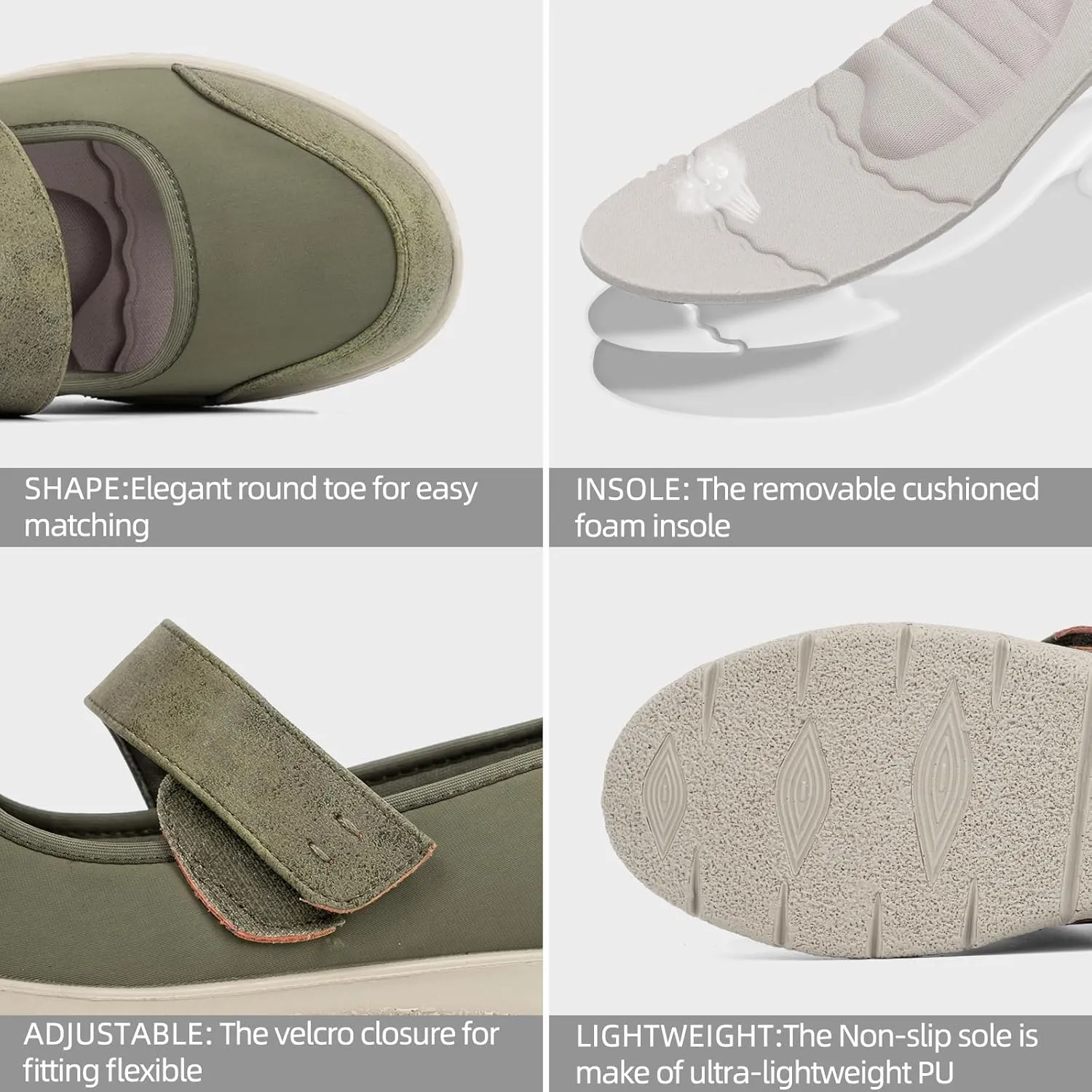 Women Orthopedic Mary Jane Flats Comfortable Bunions Walking Shoes Round Toe Lightweight Orthotic Shoes with Arch Support