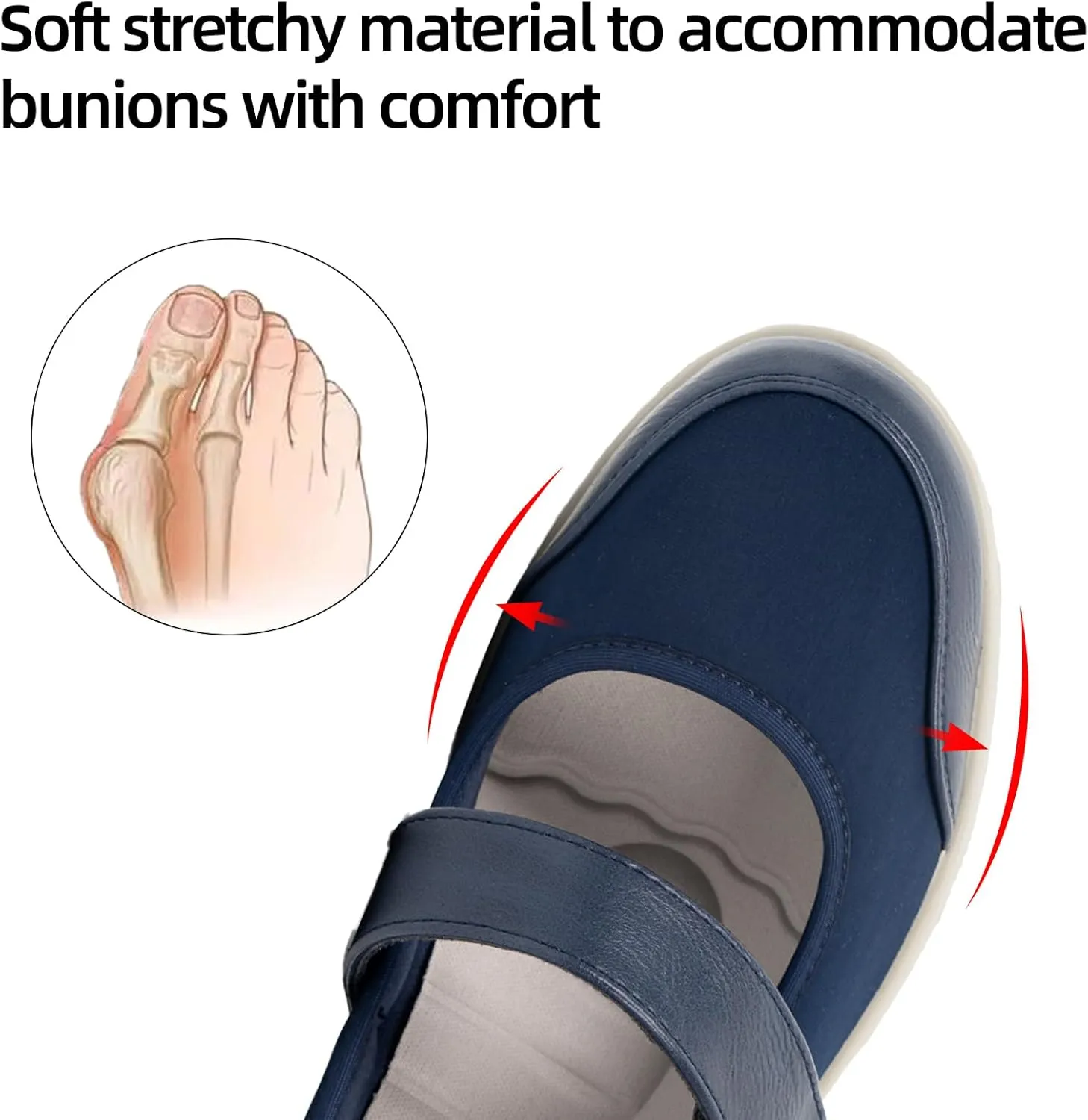 Women Orthopedic Mary Jane Flats Comfortable Bunions Walking Shoes Round Toe Lightweight Orthotic Shoes with Arch Support