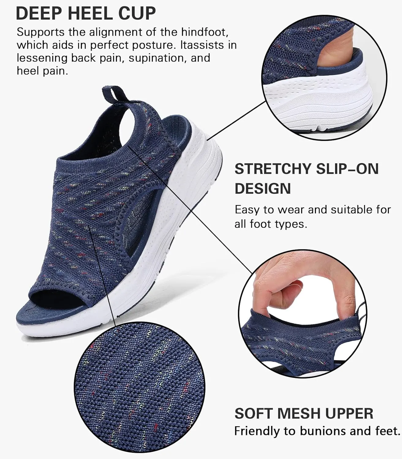 Women Walking Sandals Arch Support Orthotic Comfortable Plantar Fasciitis Non-slip Casual Open Toe Sport Sandals for Athletic Summer Beach