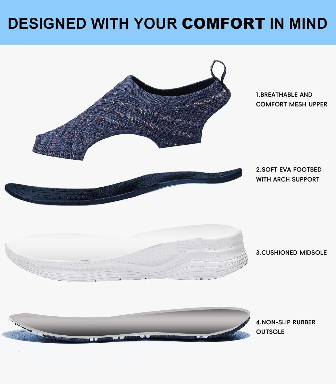 Women Walking Sandals Arch Support Orthotic Comfortable Plantar Fasciitis Non-slip Casual Open Toe Sport Sandals for Athletic Summer Beach