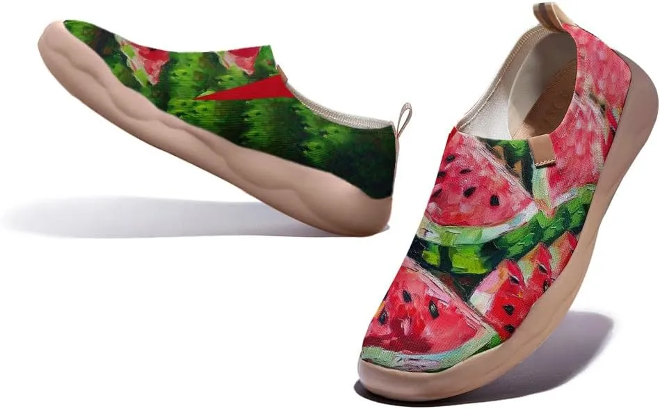 Women's Abstract Art Slip-On Walking Loafers Elastic Collar Breathable Sneakers Machine-Washable Knitted Travel Shoes