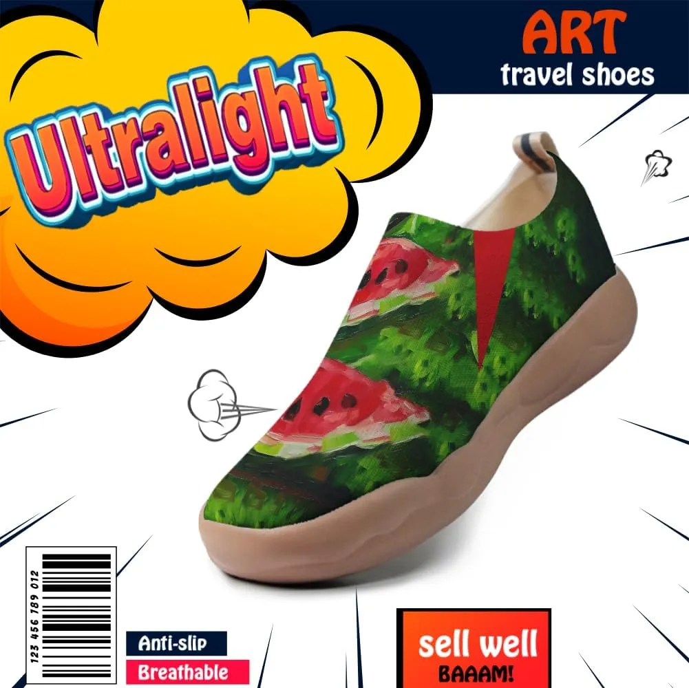 Women's Abstract Art Slip-On Walking Loafers Elastic Collar Breathable Sneakers Machine-Washable Knitted Travel Shoes