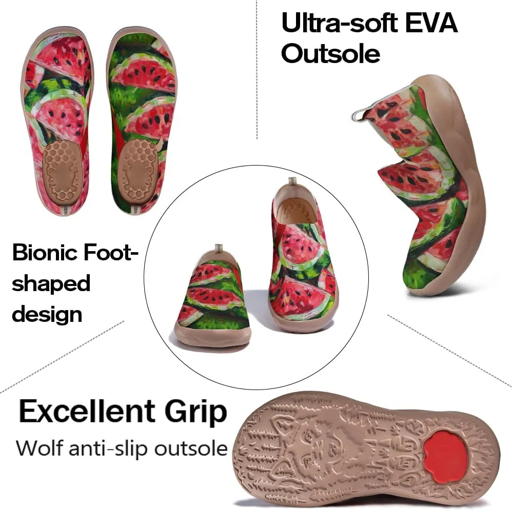 Women's Abstract Art Slip-On Walking Loafers Elastic Collar Breathable Sneakers Machine-Washable Knitted Travel Shoes