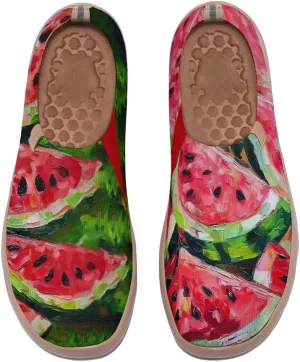 Women's Abstract Art Slip-On Walking Loafers Elastic Collar Breathable Sneakers Machine-Washable Knitted Travel Shoes