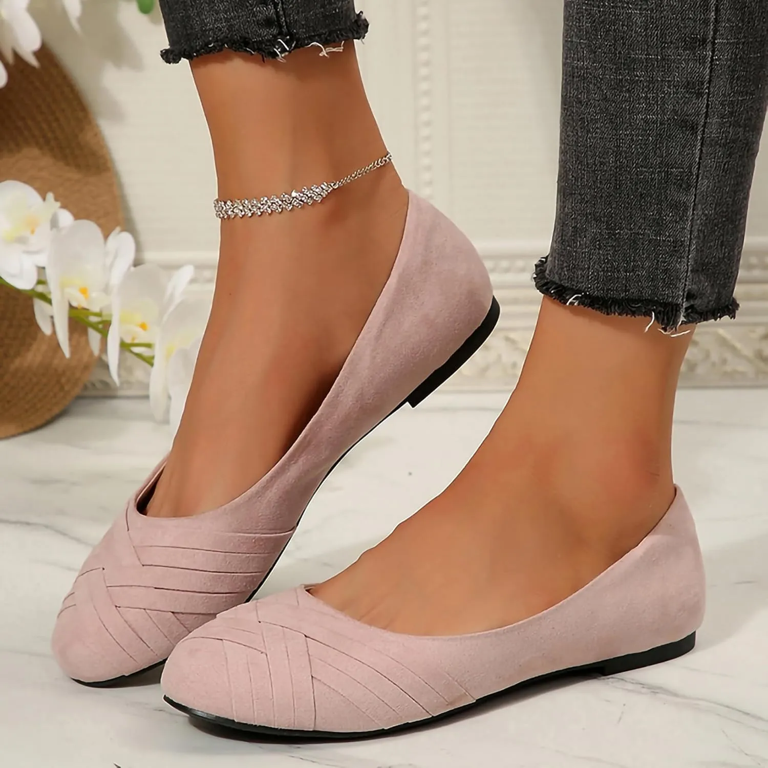 Women's Ballet Flats Shoes, Round Toe Comfort Light Weight Slip-On Dress Shoes
