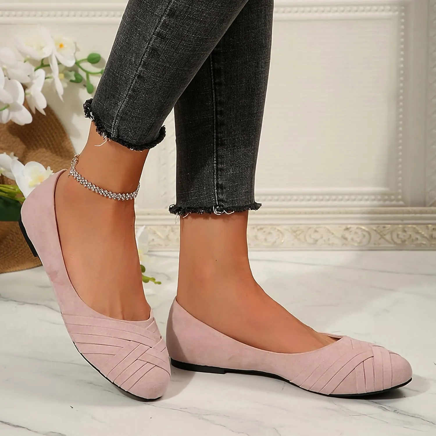 Women's Ballet Flats Shoes, Round Toe Comfort Light Weight Slip-On Dress Shoes
