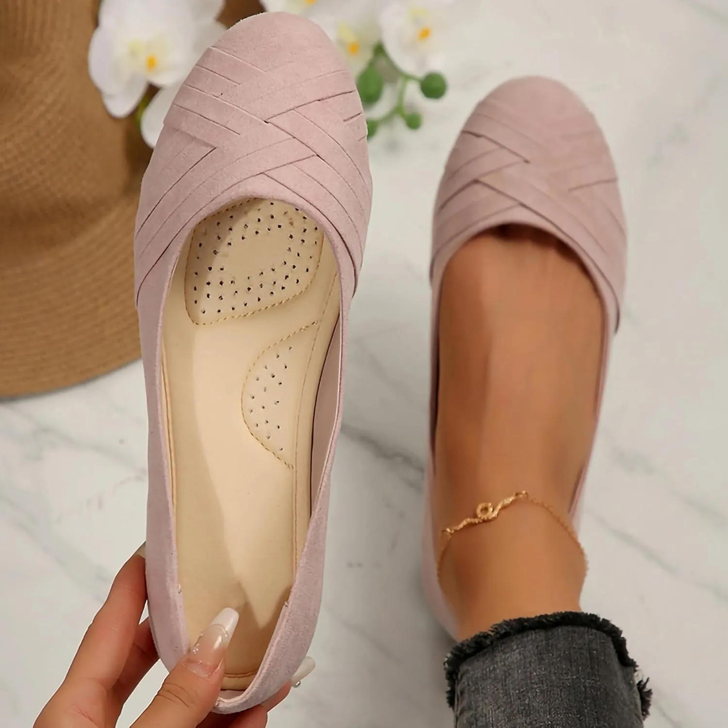 Women's Ballet Flats Shoes, Round Toe Comfort Light Weight Slip-On Dress Shoes